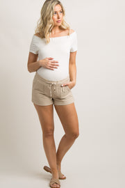 Beige Linen Drawstring Maternity Short