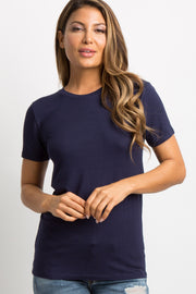 Navy Blue Solid Short Sleeve Top