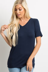 Navy Blue Basic V-Neck Top