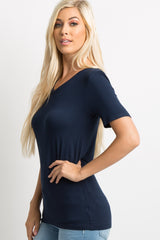 Navy Blue Basic V-Neck Top