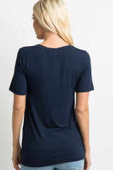 Navy Blue Basic V-Neck Top