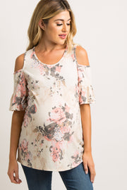 Ivory Floral Cold Shoulder Maternity Top