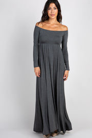 PinkBlush Charcoal Solid Off Shoulder Maxi Dress