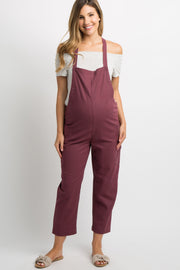 Burgundy Linen Side Pocket Maternity Overalls