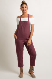 Burgundy Linen Side Pocket Overalls