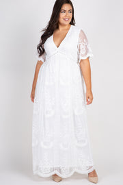 PinkBlush White Lace Mesh Overlay Plus Maxi Dress