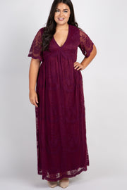 PinkBlush Burgundy Lace Mesh Overlay Plus Maxi Dress