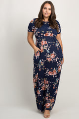 PinkBlush Navy Floral Short Sleeve Maternity Plus Maxi Dress