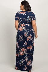 PinkBlush Navy Floral Short Sleeve Maternity Plus Maxi Dress