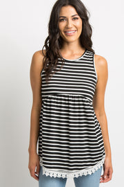 PinkBlush Black Striped Sleeveless Peplum Tunic