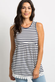 PinkBlush Navy Blue Striped Sleeveless Peplum Tunic