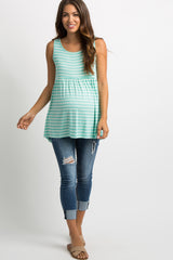 Mint Green Striped Crisscross Back Peplum Maternity Tank Top