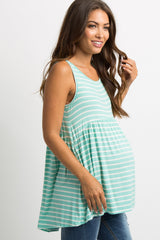 Mint Green Striped Crisscross Back Peplum Maternity Tank Top