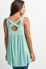 Mint Green Striped Crisscross Back Peplum Maternity Tank Top