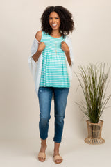 Mint Green Striped Crisscross Back Peplum Maternity Tank Top