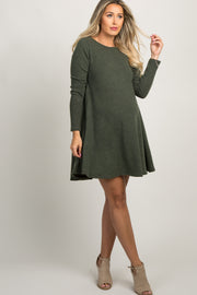 Olive Green Basic Knit Maternity Swing Dress