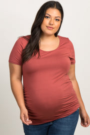 PinkBlush Rust Ruched Short Sleeve Plus Maternity Top