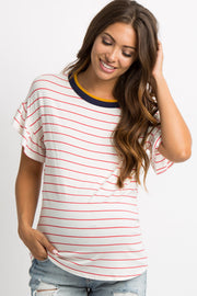 Red Striped Ruffle Trim Maternity Top