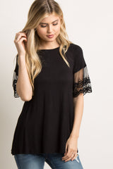 Black Lace Short Sleeve Top