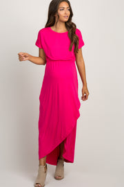 Fuchsia Short Sleeve Maternity Maxi Dress