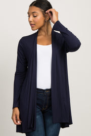 Navy Blue Solid Long Sleeve Cardigan