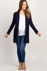 Navy Blue Solid Long Sleeve Maternity Cardigan