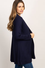 Navy Blue Solid Long Sleeve Maternity Cardigan