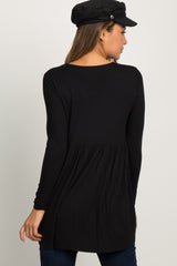 Black Solid Long Sleeve Peplum Top