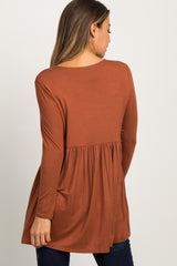 Rust Solid Long Sleeve Peplum Top