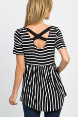 PinkBlush Ivory Striped Crisscross Back Top