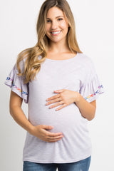 Lavender Embroidered Ruffle Maternity Top