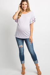 Lavender Embroidered Ruffle Maternity Top