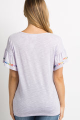 Lavender Embroidered Ruffle Maternity Top