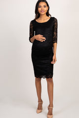 PinkBlush Black Lace Fitted 3/4 Sleeve Maternity Dress