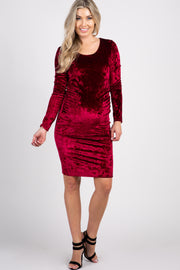 PinkBlush Burgundy Velvet Fitted Long Sleeve Maternity Dress