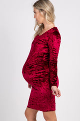 PinkBlush Burgundy Velvet Fitted Long Sleeve Maternity Dress