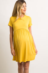 PinkBlush Yellow Solid Crochet Trim Maternity Shift Dress