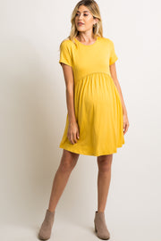 PinkBlush Yellow Solid Crochet Trim Maternity Shift Dress