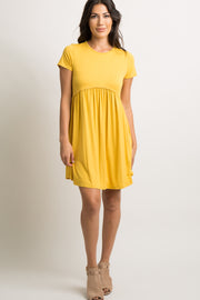 PinkBlush Yellow Solid Crochet Trim Shift Dress