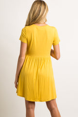 PinkBlush Yellow Solid Crochet Trim Maternity Shift Dress