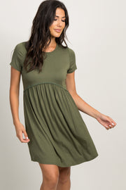 PinkBlush Olive Solid Crochet Trim Shift Dress