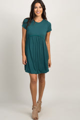 PinkBlush Teal Solid Crochet Trim Maternity Shift Dress