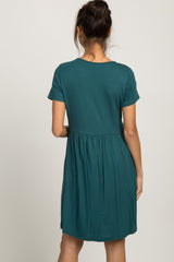 PinkBlush Teal Solid Crochet Trim Maternity Shift Dress