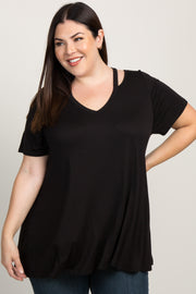 Black Cutout Shoulder Plus Top