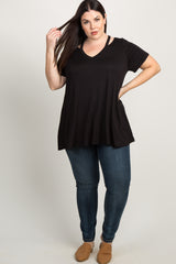 Black Cutout Shoulder Plus Top