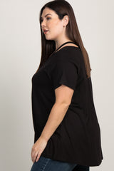 Black Cutout Shoulder Plus Top