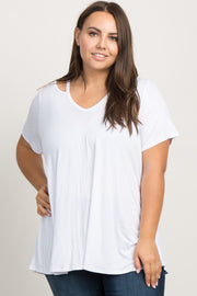 White Cutout Shoulder Plus Top