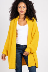 Yellow Knit Puff Sleeve Cardigan