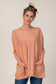 Peach Pocketed Dolman Sleeve Top