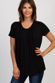 PinkBlush Black Pleated Draped Front Nursing Top